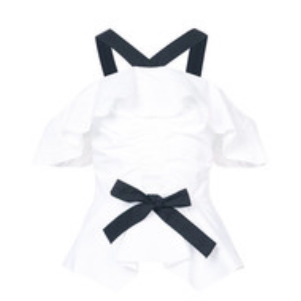 10 Crosby Derek Lam White and Black Ruffle off shoulder peplum effect Blouse 0 - Picture 2 of 5